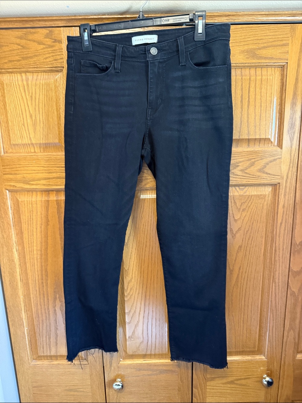 Flying Monkey Men's Slim Straight Black Jeans with Raw Hem-Size 29/26”Inseam
